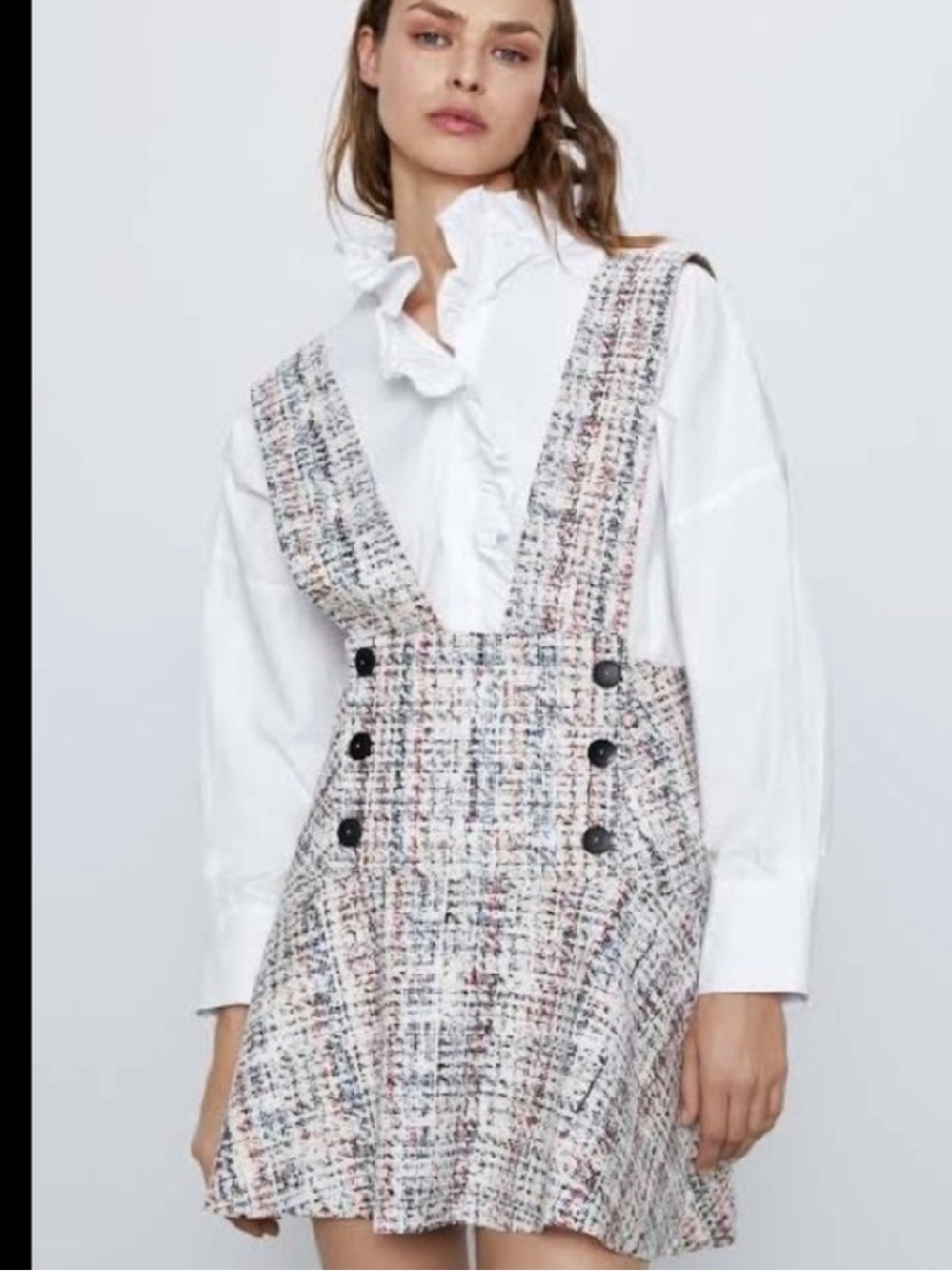 Zara Pinafore Printed Dress With Buttons Size Small
